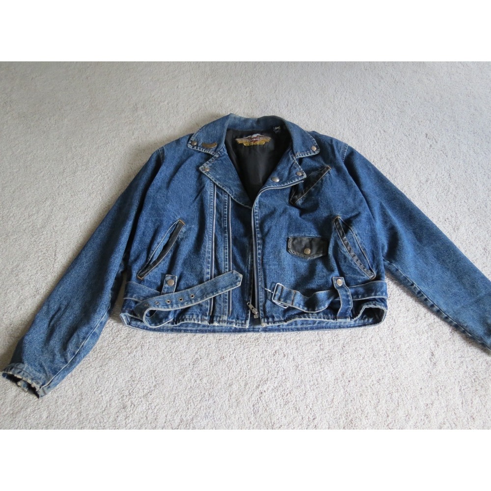 Men's Vintage Harley Davidson Denim Motorcycle Jacket Large